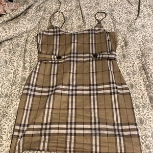 JUST POLLY NEW YORK Brown plaid dress w/ buttons